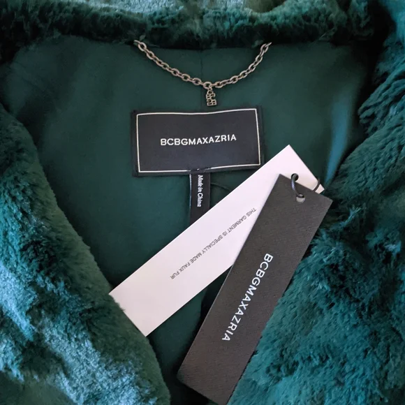 BCBGMAXAZRIA Luxurious Green Faux Rabbit Fur Teddy Coat Mob Wife - Picture 16 of 17